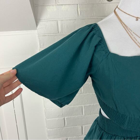 Amazon Green Teal Open Back Side Cut Outs Casual Summer Dress Size M - Picture 6 of 12